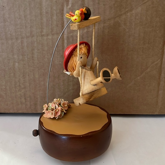 SCHMID 1978 Girl on Swing with Birds music box - Picture 1 of 4